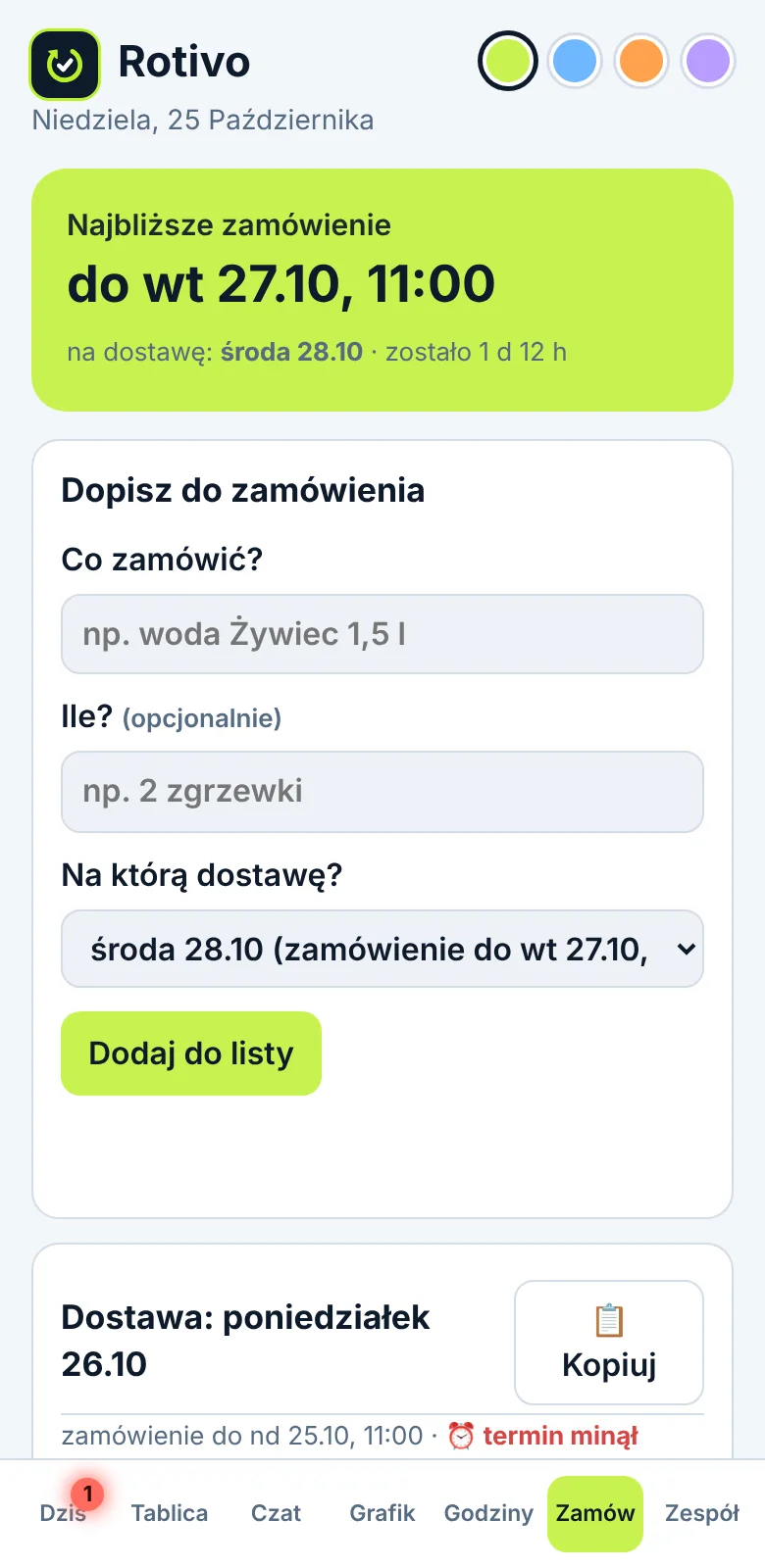Lista zamówień z terminem najbliższej dostawy